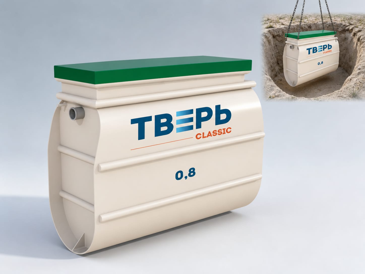 Визуализация горизонтального корпуса септика ТВЕРЬ Classic 0,8